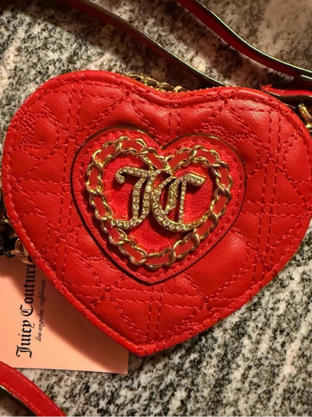 Juicy Couture Red Heart Mini Crossbody Wallet  Quilted Faux Leather NEW